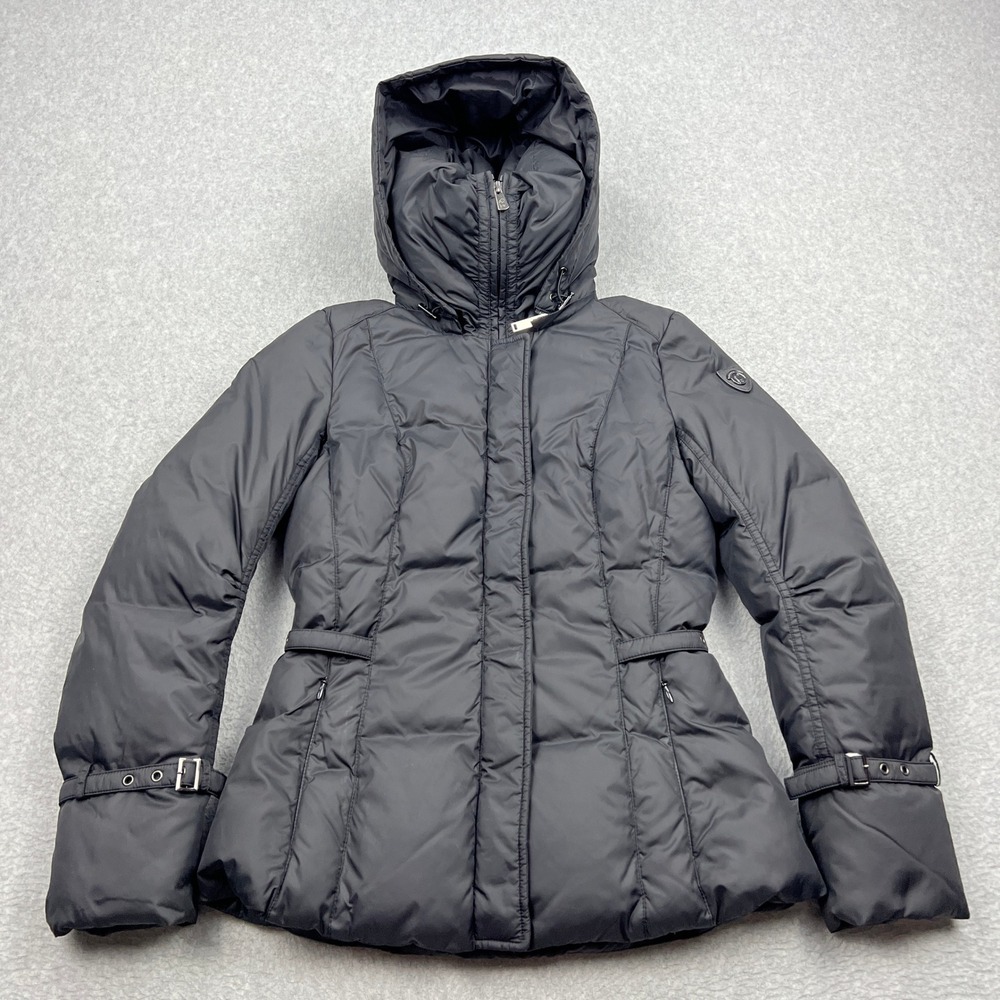 Happy Goat Lucky Berkshire Down Jacket Womens XS Black Zip Hood 650 Fill Puffer